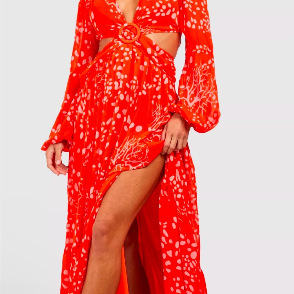 Vibrant Coral Red Cutout Maxi Dress